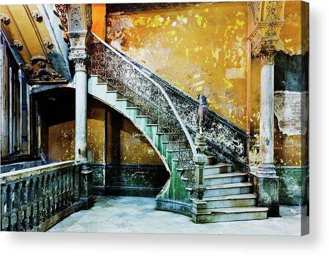 Majestic Acrylic Print featuring the photograph Dilapidated, Ornate Stairway by Pixelchrome Inc