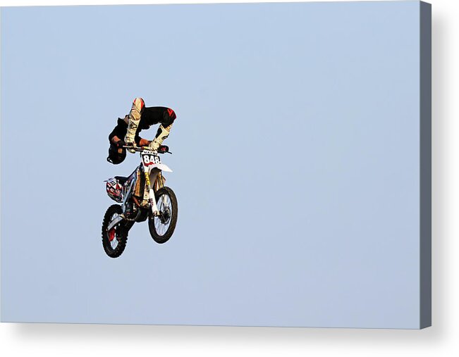 Dirt Bike Acrylic Print featuring the photograph Dirt Bike Stunts - In The Air V by Debbie Oppermann