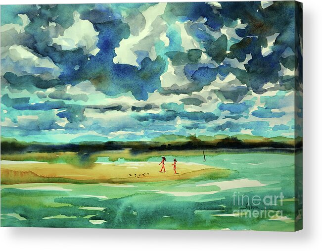 Beach Watercolors Painting Acrylic Print featuring the painting Disappearing Island afternoon 2018 by Julianne Felton