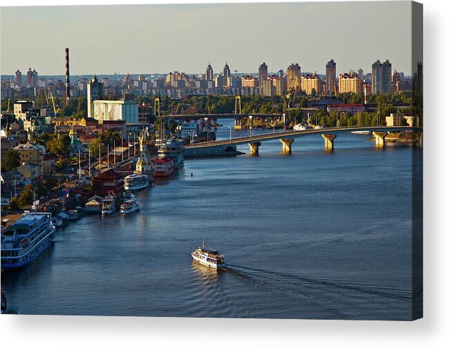 Seascape Acrylic Print featuring the photograph Dnipro Riverport From Park Misky Sad by Aldo Pavan