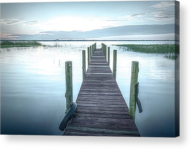 Clouds Acrylic Print featuring the photograph Dock at Sunset Morning Softness by Debra and Dave Vanderlaan
