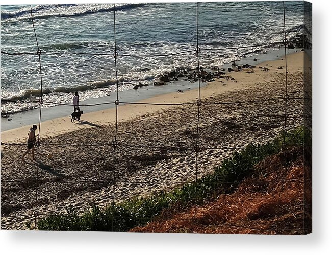 Seaside Acrylic Print featuring the digital art Dogwalk by Sea by Asok Mukhopadhyay