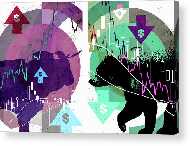 America Acrylic Print featuring the photograph Dollar Bull And Bear Markets by Ikon Images