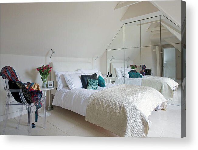 Ip_13575760 Acrylic Print featuring the photograph Double Bed With Mirrored Wardrobe In Attic Conversion Of Sussex Home Uk by Robert Narratives / Sanderson