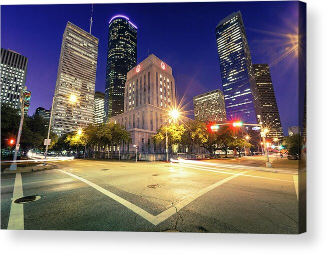 Dawn Acrylic Print featuring the photograph Downtown In Houston by Lightkey