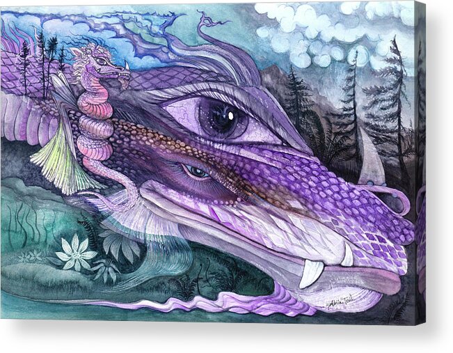 Animals Acrylic Print featuring the painting Dual Dragons by Adria Trail