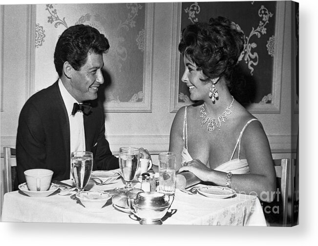 Following Acrylic Print featuring the photograph Eddie Fisher And Liz Taylor At Dinner by Bettmann