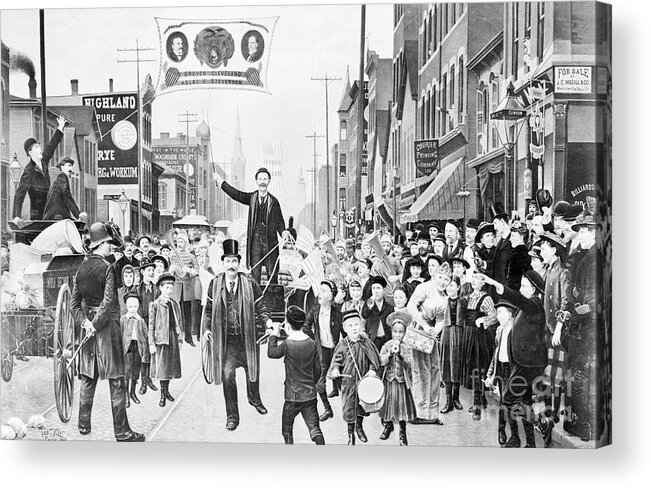 People Acrylic Print featuring the photograph Election Parade Lithograph Supporting by Bettmann