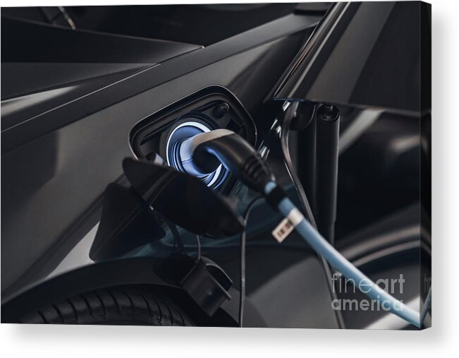 Electric Acrylic Print featuring the photograph Electric Car Charging by Microgen Images/science Photo Library
