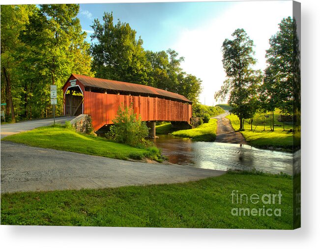 Enslow Acrylic Print featuring the photograph Enslow Covered Bridge Landcape by Adam Jewell