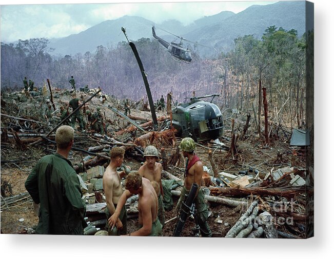 Vietnam War Acrylic Print featuring the photograph Evacuating A Firebase Vietnam 1968 by Bettmann
