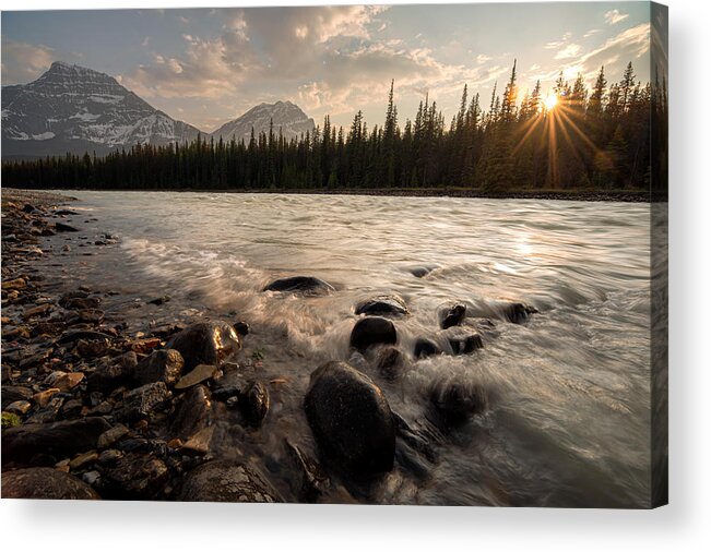 Athabasca.athabasca River Acrylic Print featuring the photograph Evening on the Athabasca by Matt Hammerstein