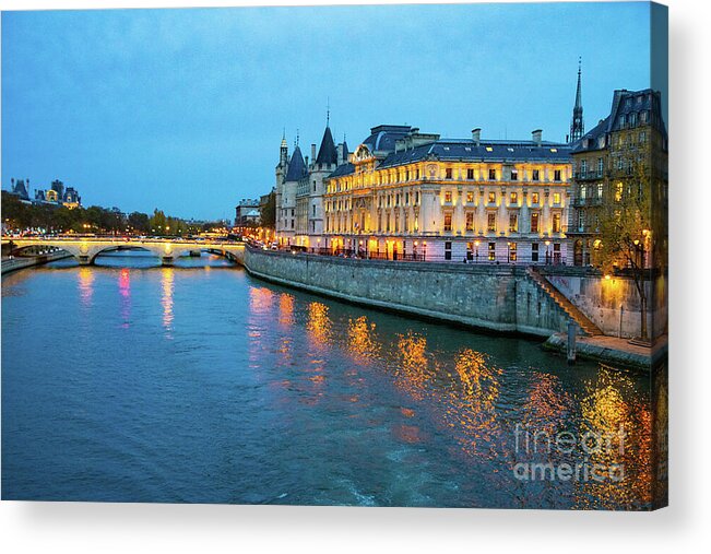 Paris Acrylic Print featuring the photograph Evening on the Seine River Paris France by Wayne Moran