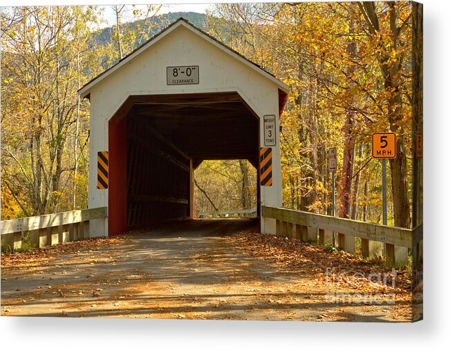 Eagleville Covered Bridge Acrylic Print featuring the photograph Fall Colors At The Eagleville Covered Bridge by Adam Jewell