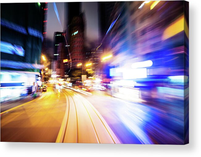 Blurred Motion Acrylic Print featuring the photograph Fast Trffic Through City by Loveguli