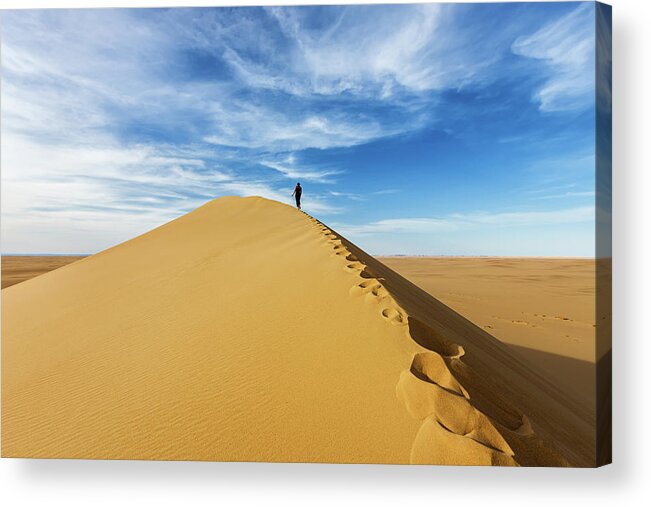 Scenics Acrylic Print featuring the photograph Female Tourist Standing On The Top Of by Hadynyah
