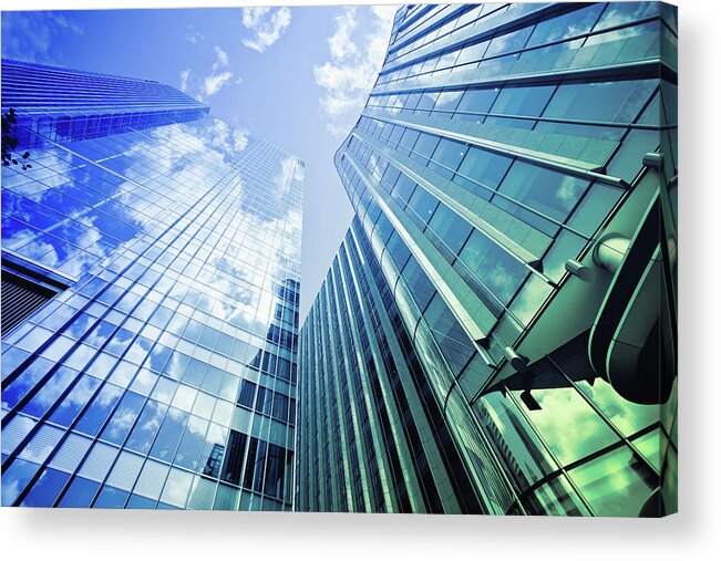 Working Acrylic Print featuring the photograph Financial District Glass Buildings by Zodebala
