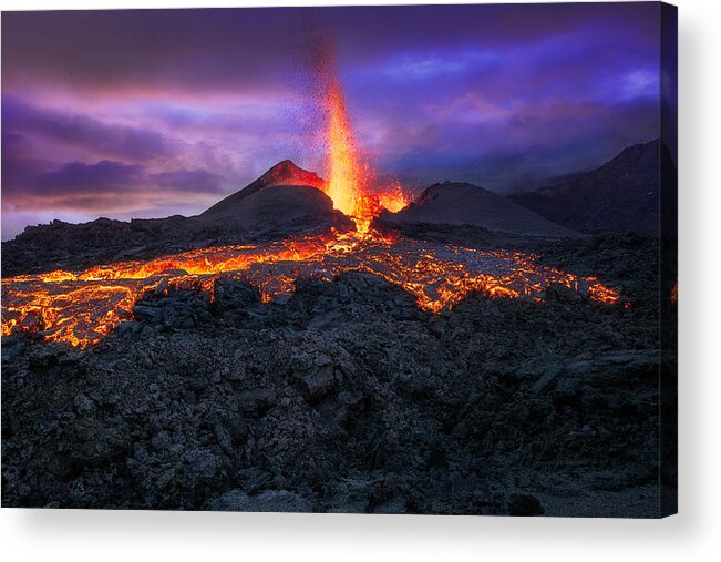 Volcano Acrylic Print featuring the photograph Fire At Blue Hour! by Barathieu Gabriel