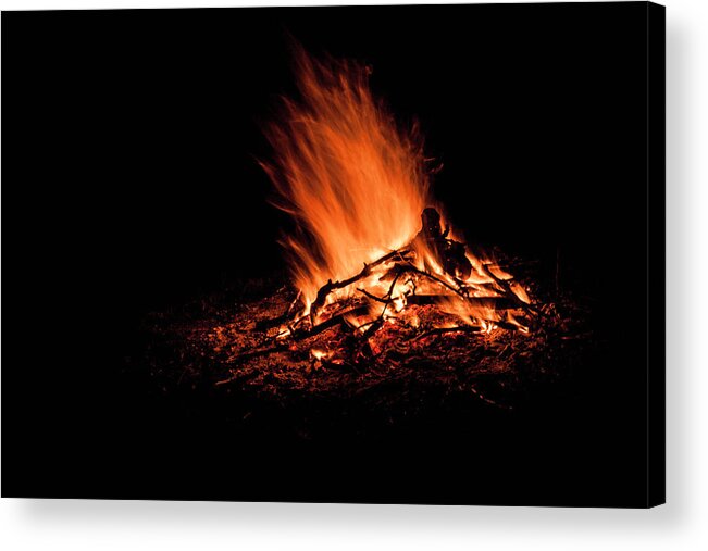 Camping Acrylic Print featuring the photograph Fire Burning Outdoors At Night by Manuel Sulzer