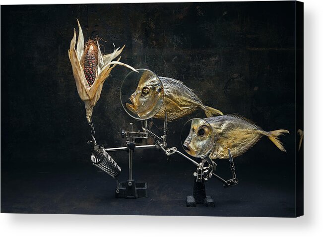 Fish Acrylic Print featuring the photograph Fish And Corn by Brigbarkow