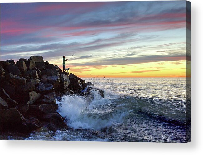 Tamarack Beach Acrylic Print featuring the photograph Fishing at Sunset by Ann Patterson