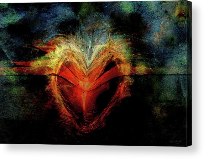 Flamed Heart Acrylic Print featuring the digital art Flamed Heart by Linda Sannuti