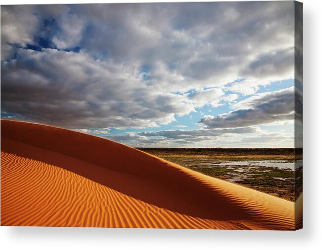 Scenics Acrylic Print featuring the photograph Flood Waters Between Desert Dunes by Jami Tarris