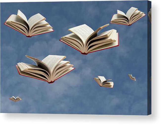 Dreamlike Acrylic Print featuring the photograph Flying Books by Luisportugal