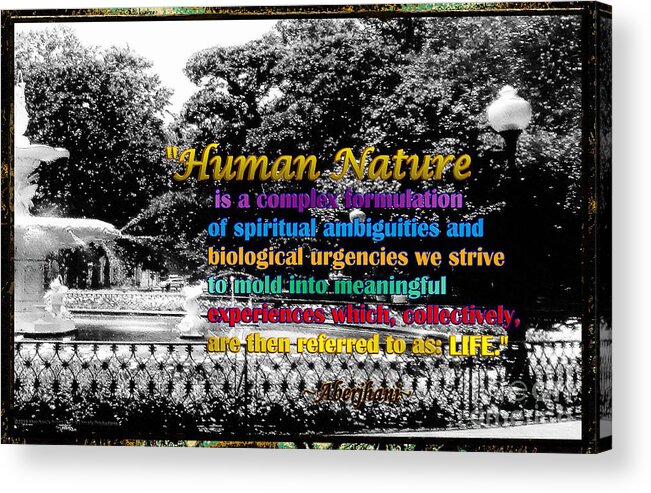 Dreams Of The Immortal City Savannah Acrylic Print featuring the photograph Fountain with Quote from Dreams of the Immortal City Savannah by Aberjhani