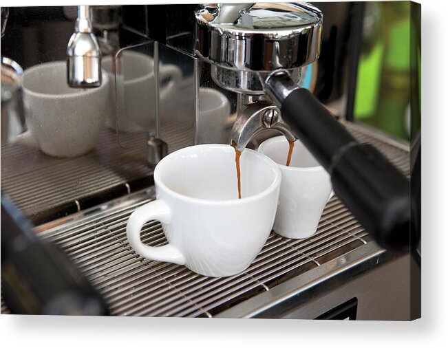 Coffee Maker Acrylic Print featuring the photograph Fresh Espresso Pouring From Machine by Smith Collection
