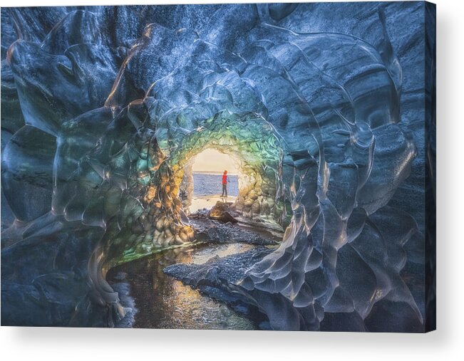 Landscape Acrylic Print featuring the photograph Frozen Stream In The Melting Glacier by Peter Svoboda Mqep