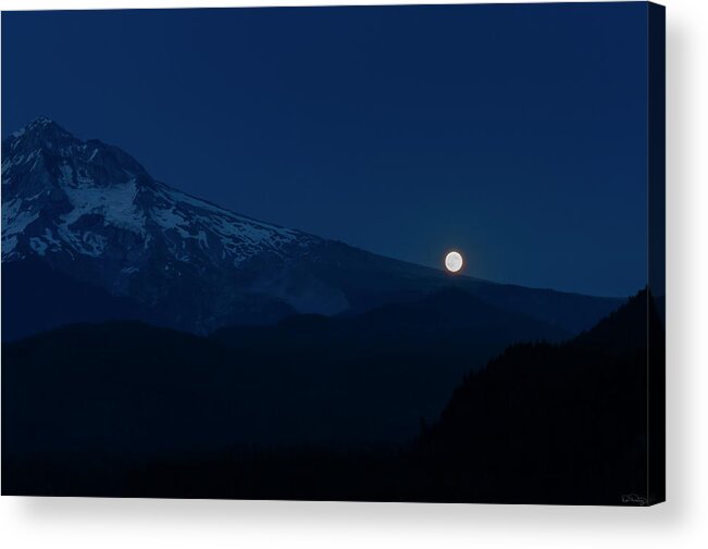 Mt. Hood Acrylic Print featuring the photograph Full Moon On Mt. Hood Flanks by Dee Browning