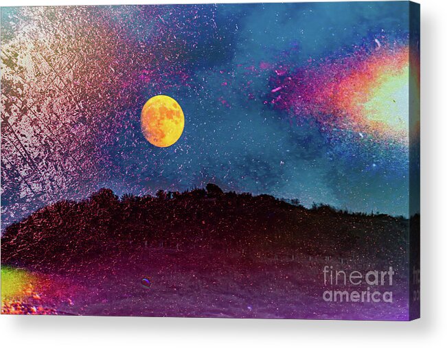 Full Acrylic Print featuring the photograph Full Moon Rising Over Hills 1 by Roslyn Wilkins