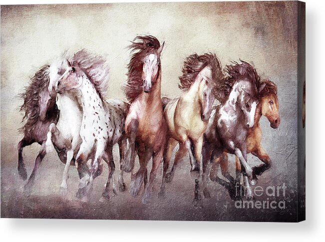 Magnificent Seven Horses Acrylic Print featuring the digital art Galloping Horses Magnificent Seven by Shanina Conway