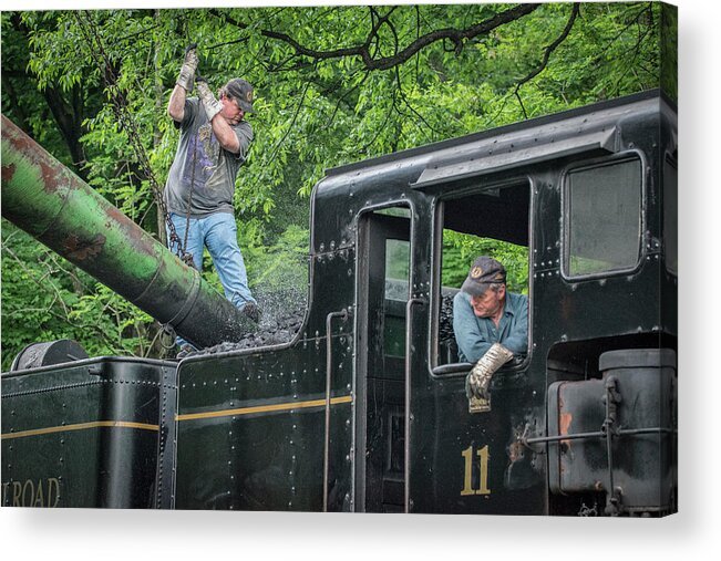 Railroad Acrylic Print featuring the photograph Gary Cassell, the engineer on Cass Scenic Railroad Shay 11 by Jim Pearson