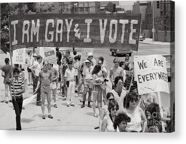 1980-1989 Acrylic Print featuring the photograph Gay And Lesbian Pride Parade by Bettmann