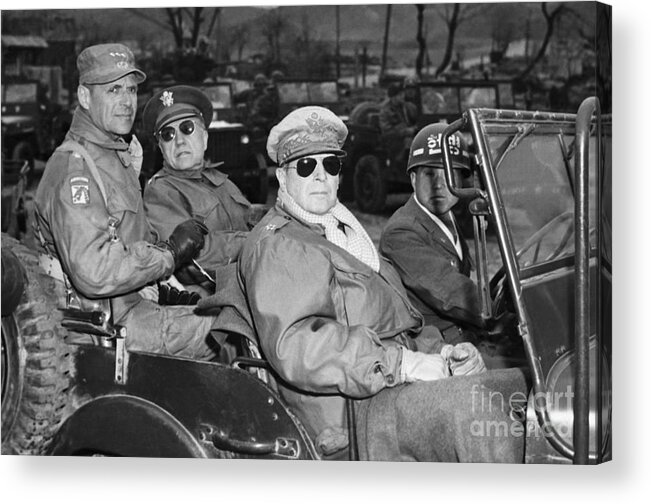 Korea Acrylic Print featuring the photograph Gens. Macarthur, Hickey, Others In Jeep by Bettmann