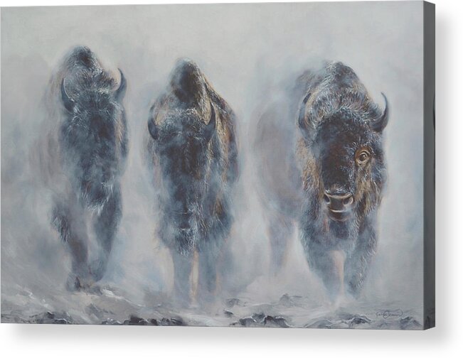 Giants In The Mist Acrylic Print featuring the painting Giants In The Mist by James Corwin Fine Art