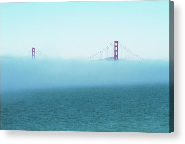 Golden Gate Bridge In Fog Bank Acrylic Print featuring the photograph Golden Gate Bridge in Fog Bank by Bonnie Follett