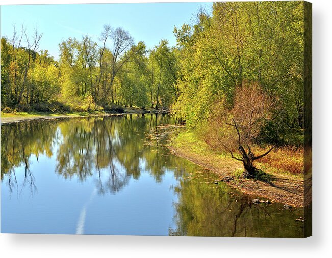 Autumn Acrylic Print featuring the photograph Golden Trees on Concord River by Luke Moore
