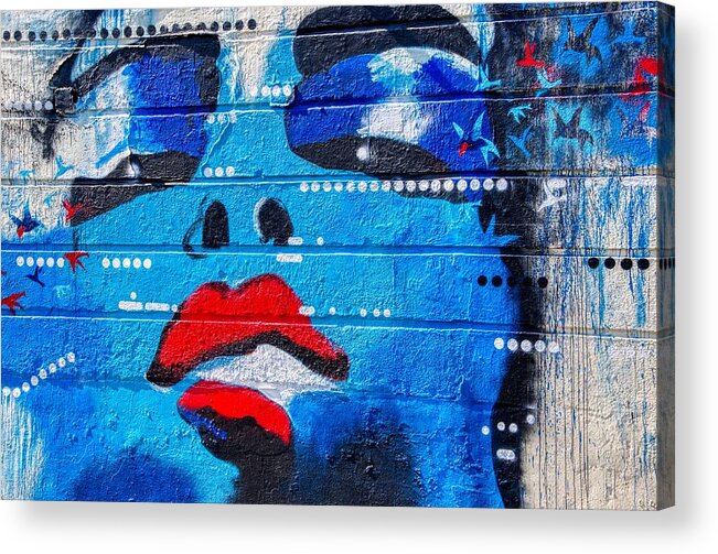 Graffiti Acrylic Print featuring the photograph Graffiti Art Painting of Blue Woman by Raymond Hill