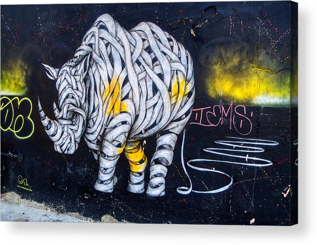 Graffiti Acrylic Print featuring the photograph Graffiti art painting of Rhino by Raymond Hill
