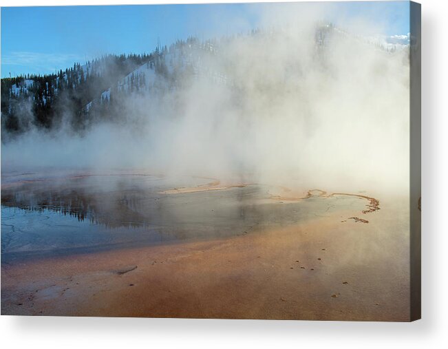 Yellowstone Acrylic Print featuring the photograph Grand Prismatic Spring Sunset in Yellowstone by Bruce Gourley