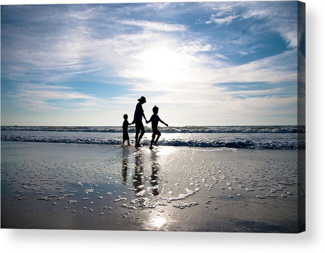 4-5 Years Acrylic Print featuring the photograph Grandmother And Grandsons Walkng On The by Chris Stein