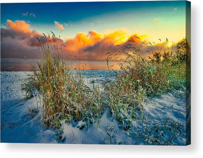 Idaho Acrylic Print featuring the photograph Grass and Snow Sunrise by Tom Gresham