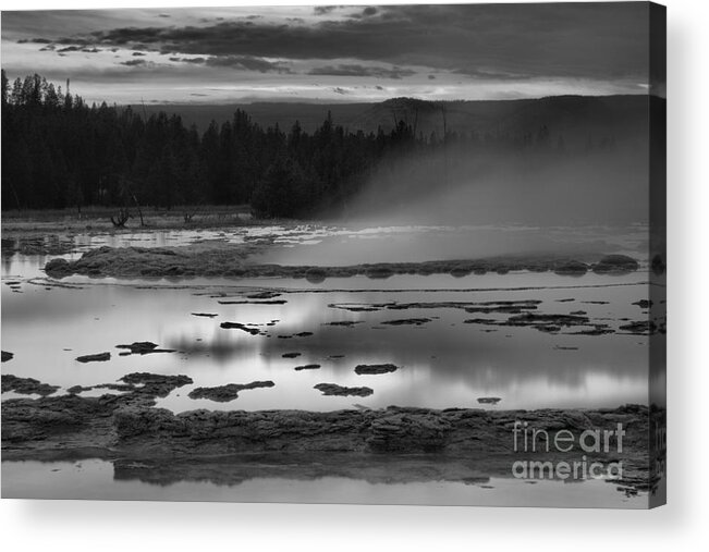 Great Acrylic Print featuring the photograph Great Fountain Geyser Sunset Closeup Black And White by Adam Jewell