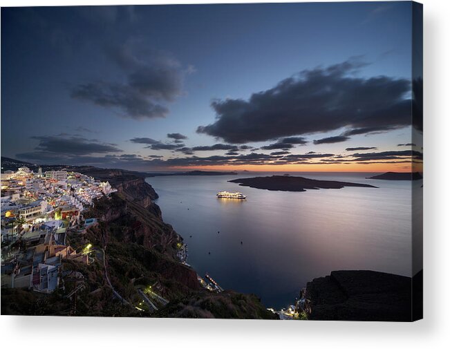 Scenics Acrylic Print featuring the photograph Greece, Santorini, Town Of Fira, Island by Guy Vanderelst