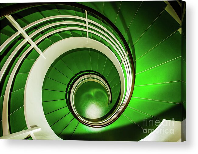 Stairway Acrylic Print featuring the photograph Green circular stairway by Lyl Dil Creations
