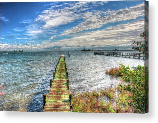 Pier Acrylic Print featuring the photograph Green Pier And Sea Grass by Robert Goldwitz