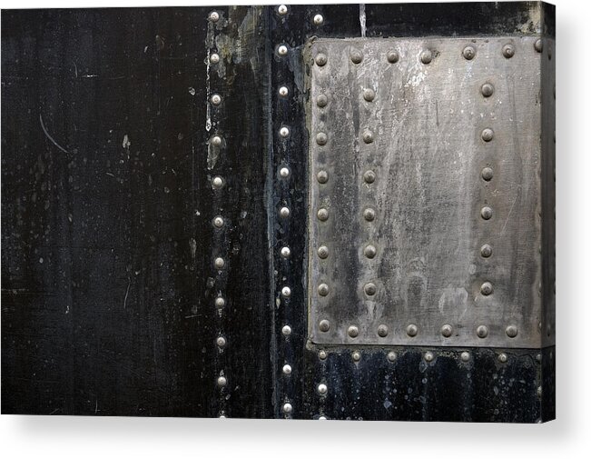 Black Color Acrylic Print featuring the photograph Grunge Texture With Rivets 5 by Scottkrycia